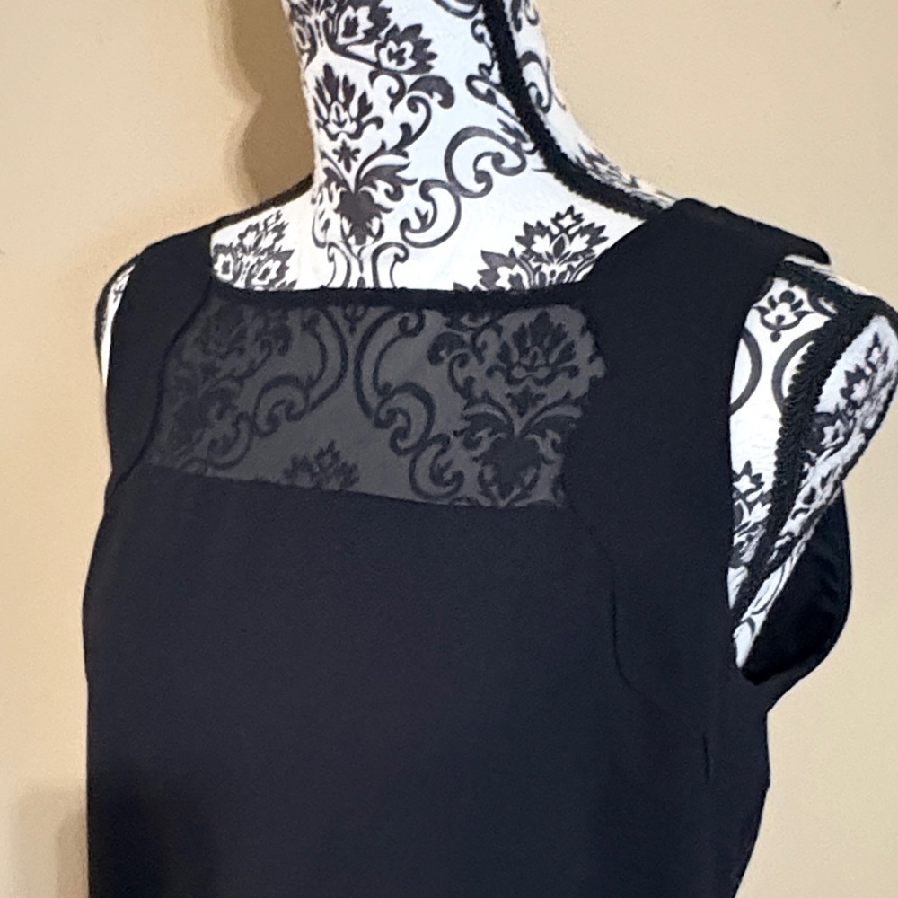 CeCe Black Sleeveless Shift Dress with Sheer Yoke size 10